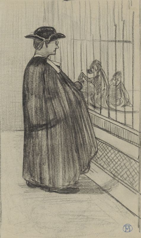 Pastoor bij een apenkooi in een dierentuin (1873 - 1917) as a canvas print