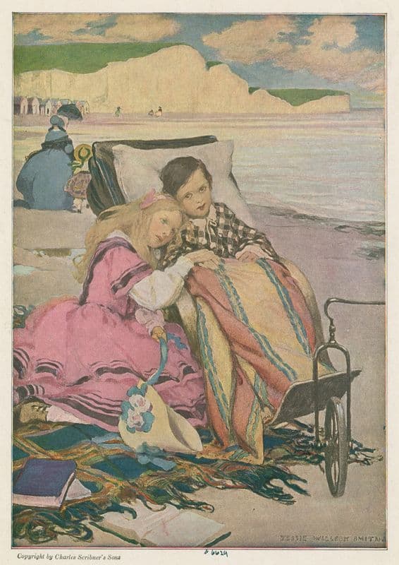 Paul Dombey and Florence on the beach at Brighton. as a canvas print
