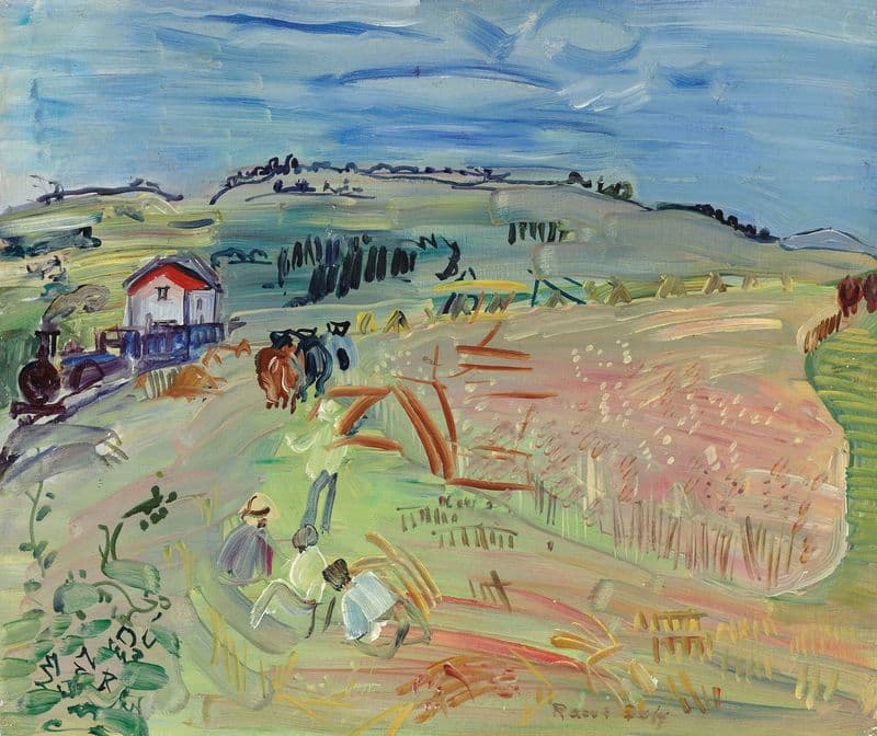 Paysage au champ de blé aux bœufs (circa 1935) as a canvas print