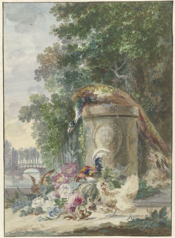 Peacock and Poultry in a Park, Chased by a Dog (c. 1775 - c. 1800) as a canvas print