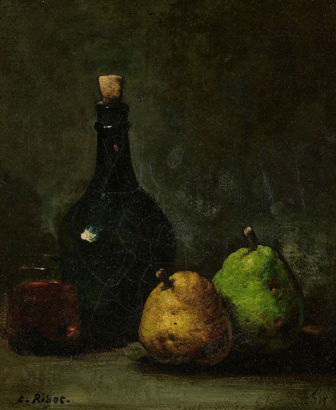Pears and wine as a canvas print