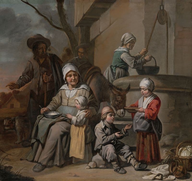 Peasant Family at a Well (1650-60) as a canvas print