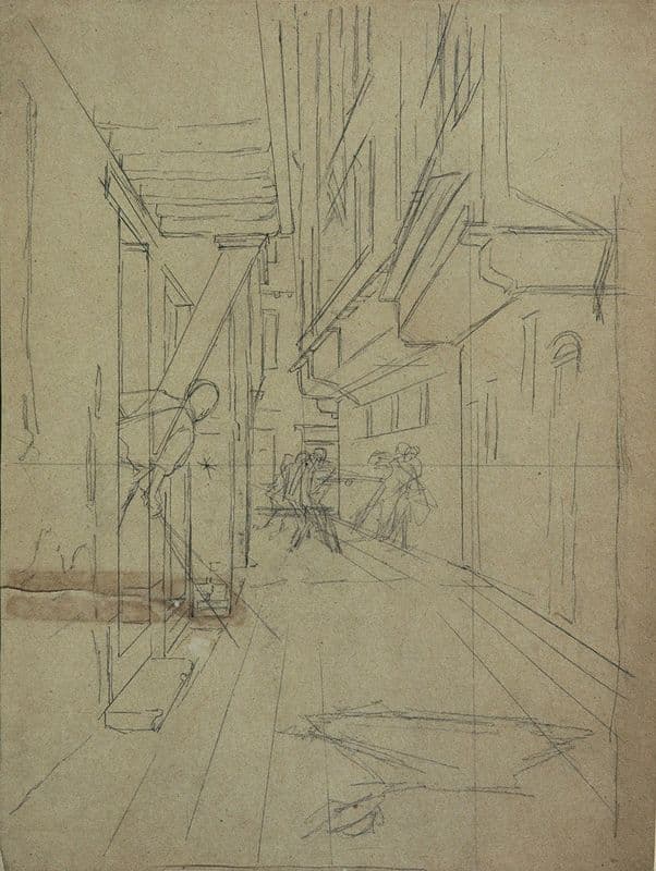 Perspektivskizze zu ”Straßenkampf in einem venezianischen Gässchen’ as a canvas print