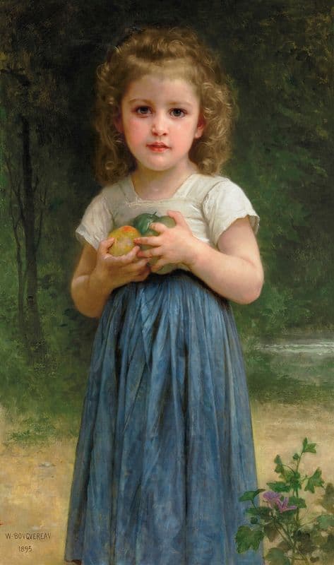 Petite fille tenant des pommes dans les mains as a canvas print