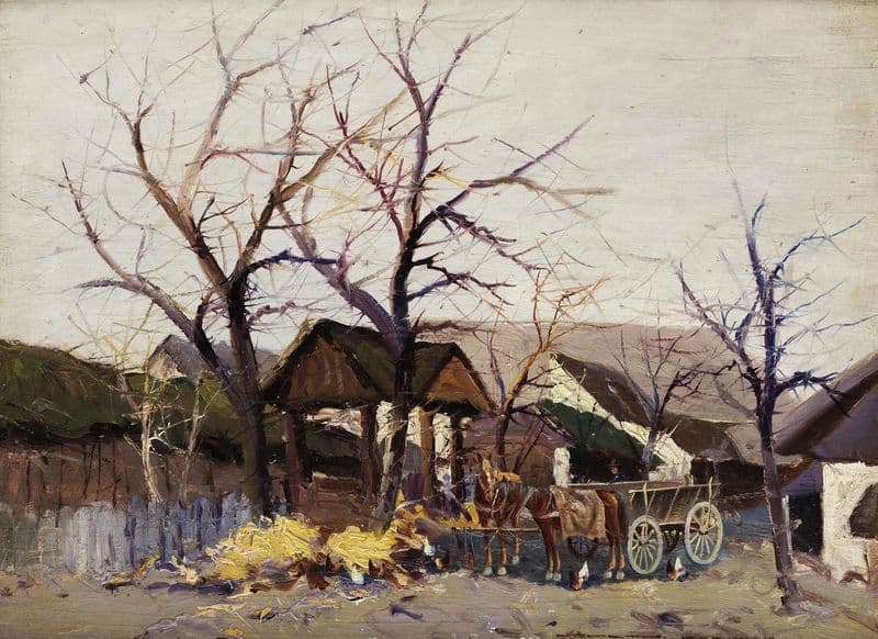 Pferdekarren in einem Bauernhof as a canvas print
