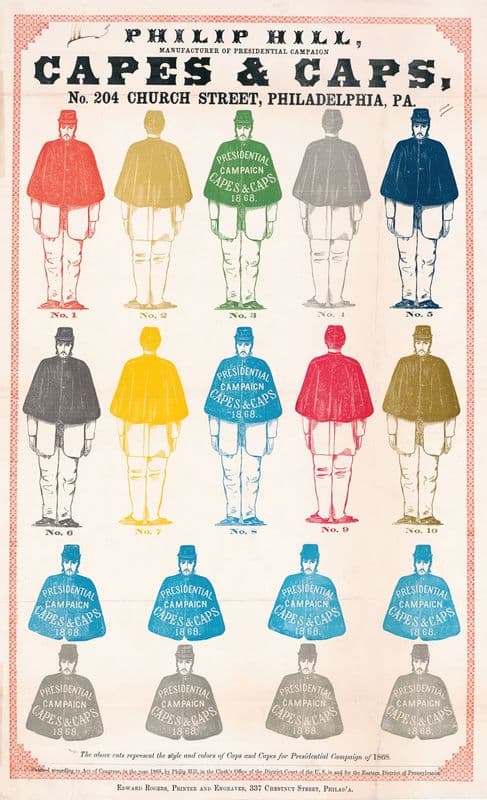 Philip Hill, manufacturer of presidential campaign capes & caps…Philadelphia…for Presidential Campaign of 1868 as a canvas print
