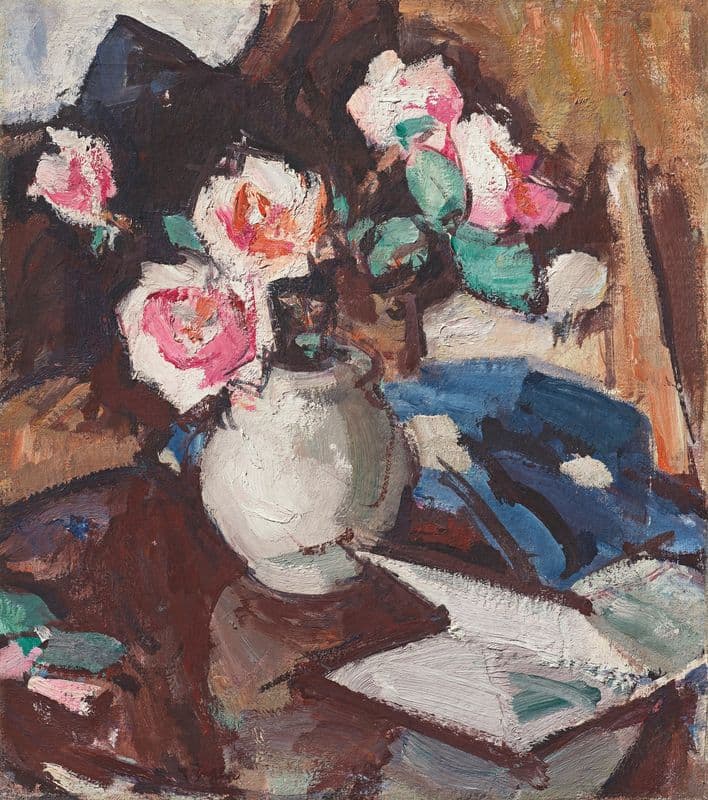 Pink Roses in a Vase (circa 1929) as a canvas print