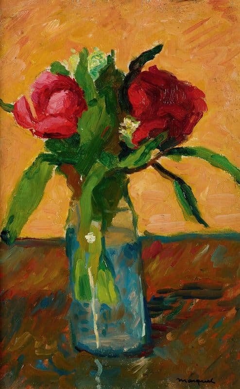 Pivoines Dans Un Vase De Verre And Paris, Rue Monge as a canvas print