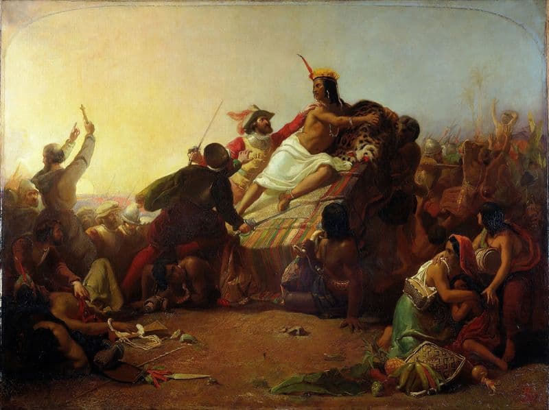 Pizarro Seizing the Inca of Peru as a canvas print