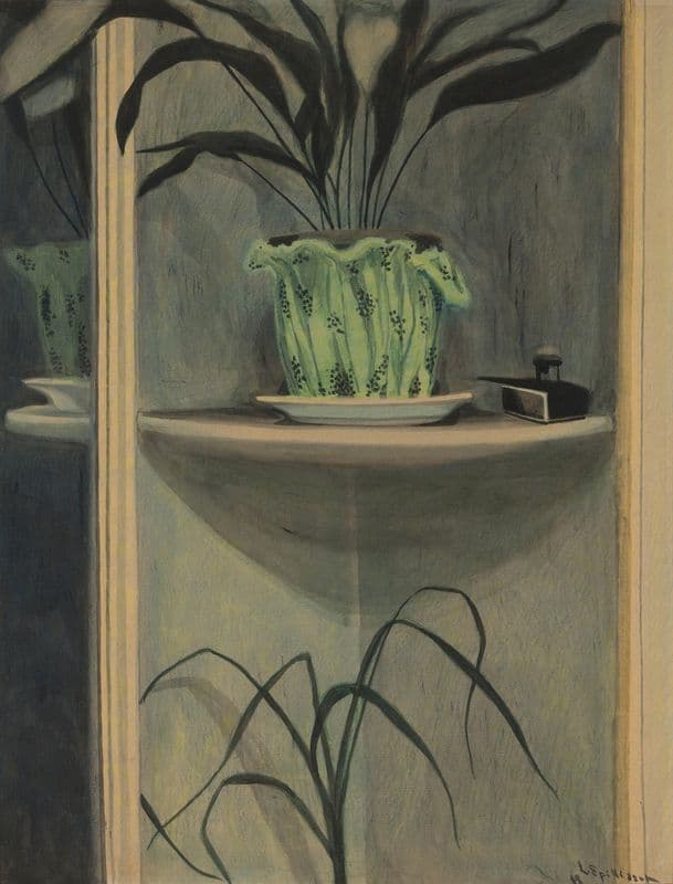 Planten, inktpot en spiegel as a canvas print