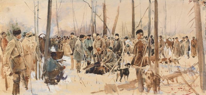 Po polowaniu na niedźwiedzie w Nieświeżu (after 1886) as a canvas print