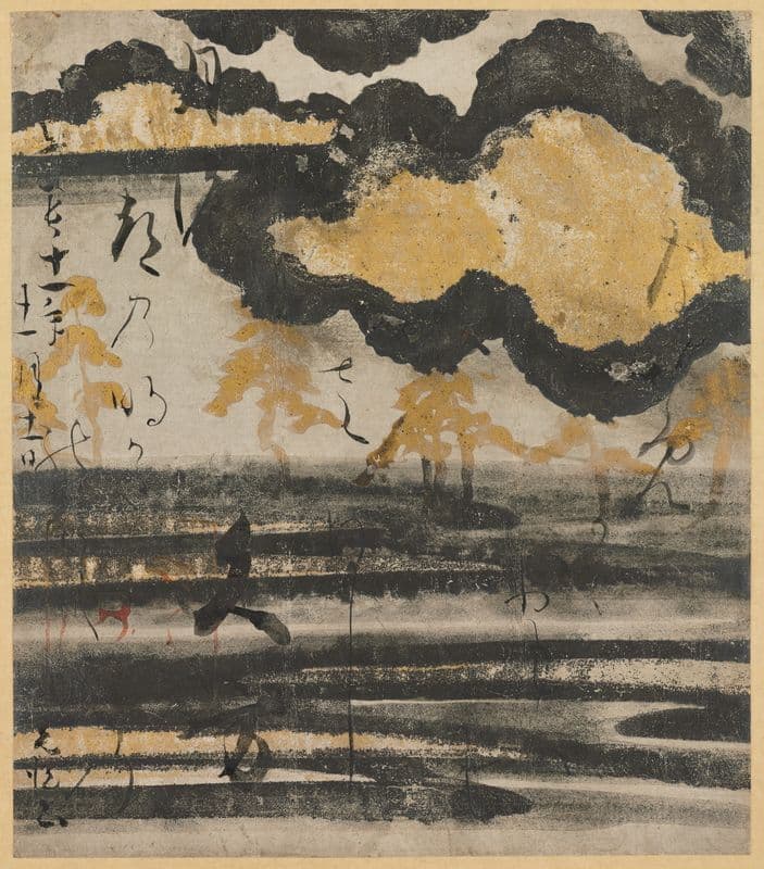 Poem-card from the Shinkokin wakashu with Design of Pine on a Beach as a canvas print