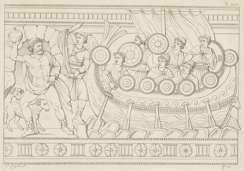 Polyphemus bombards Ulysses and his crew with rocks as they escape from the Cyclopes’ island lair as a canvas print