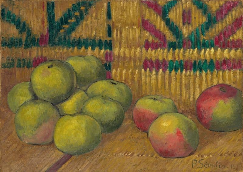 Pommes fond vert as a canvas print