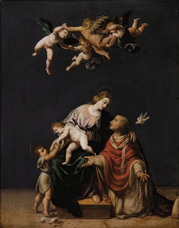 Pope Gregory Interceding With The Virgen, Jesus Christ And Saint John The Baptist as a canvas print