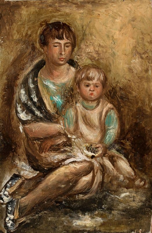 Portret żony z córeczką as a canvas print