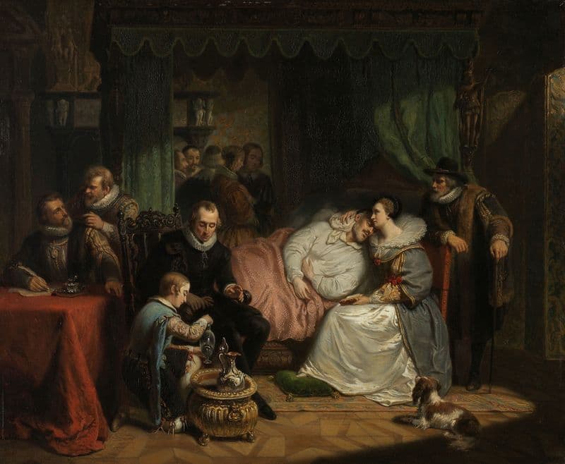 Prince William I nursed by his Wife Charlotte de Bourbon after the Abortive Attempt on his Life by Jean Jaurequi in Antwerp in 1582 as a canvas print