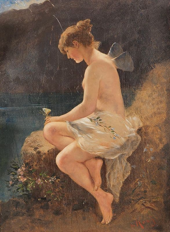 Psyche mit Schmetterling am Seeufer (Ca. 1870-80) as a canvas print