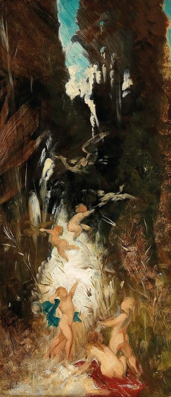Putti Near A Forest Brook (C. 1870) as a canvas print