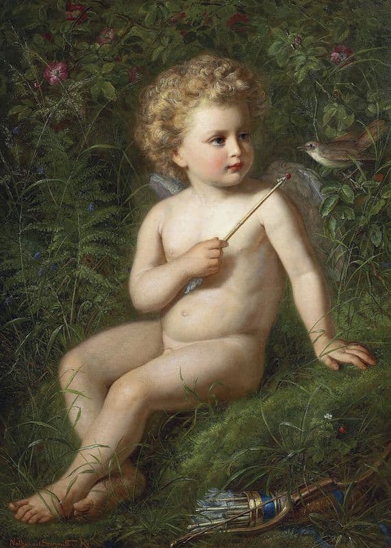 Putto Feeding A Strawberry To A Bird as a canvas print