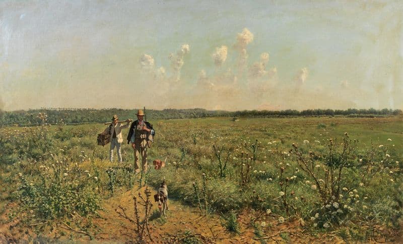 Quail Hunting with Pointing Dogs as a canvas print