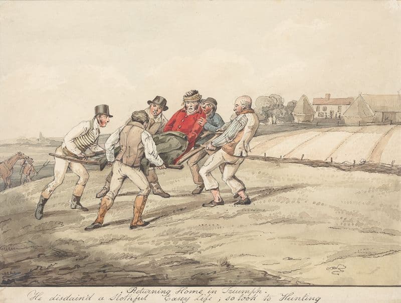 ‘Qualified Horses and Unqualified Riders;’ `Returning Home in Triumph. He Disdain’d a Slothful Easey Life; so Took to Hunting’ as a canvas print