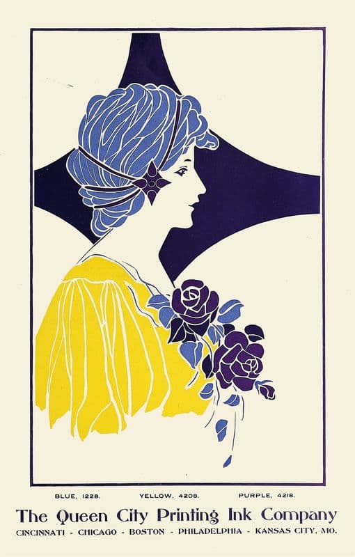 Queen City Ink, Blue,Yellow,Purple as a canvas print
