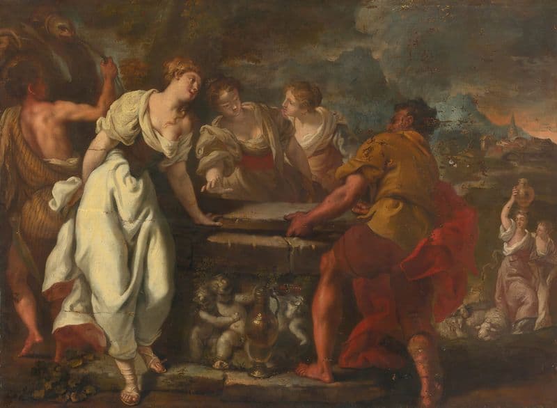 Rachel And Jacob Unblocking The Well as a canvas print