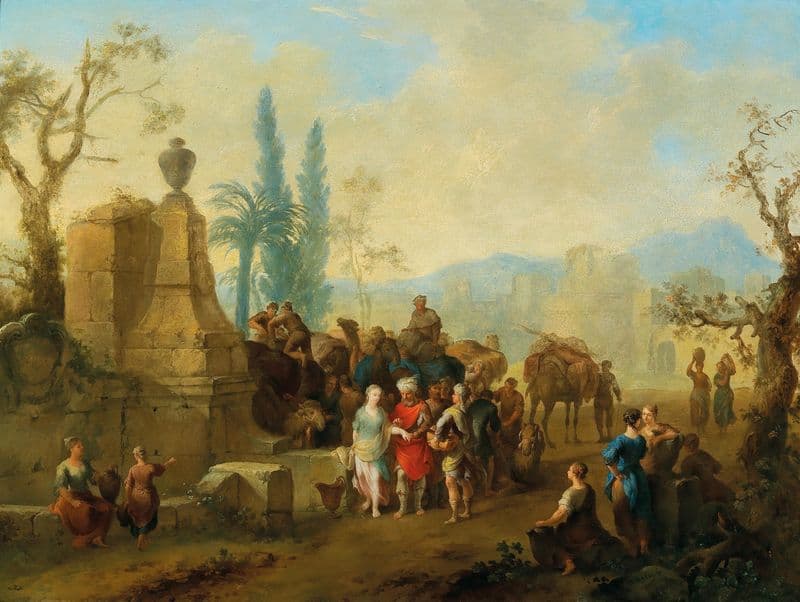 Rebecca and Eliezer at the well as a canvas print