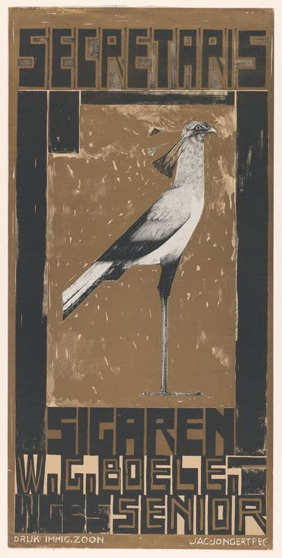 Reclamebiljet voor Secretaris-Sigaren, met vogel as a canvas print