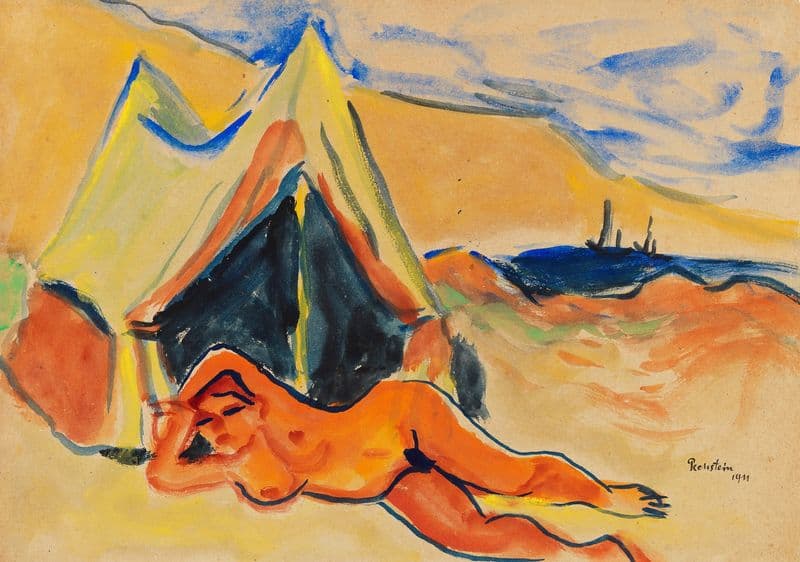 Reclining Nude on the Beach as a canvas print