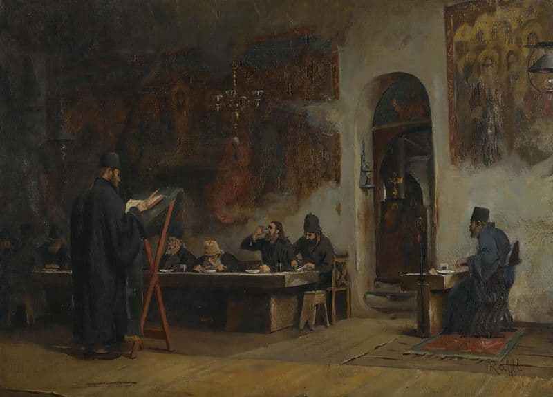 Refectory In A Greek Monastery (Mount Athos) as a canvas print