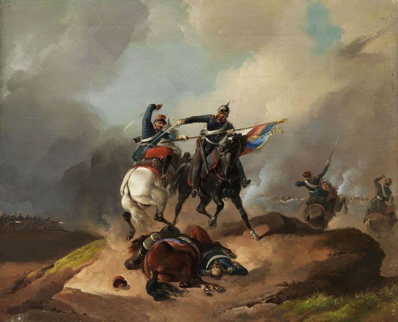 Reitergefecht eines deutschen und französischen Kavalleristen as a canvas print