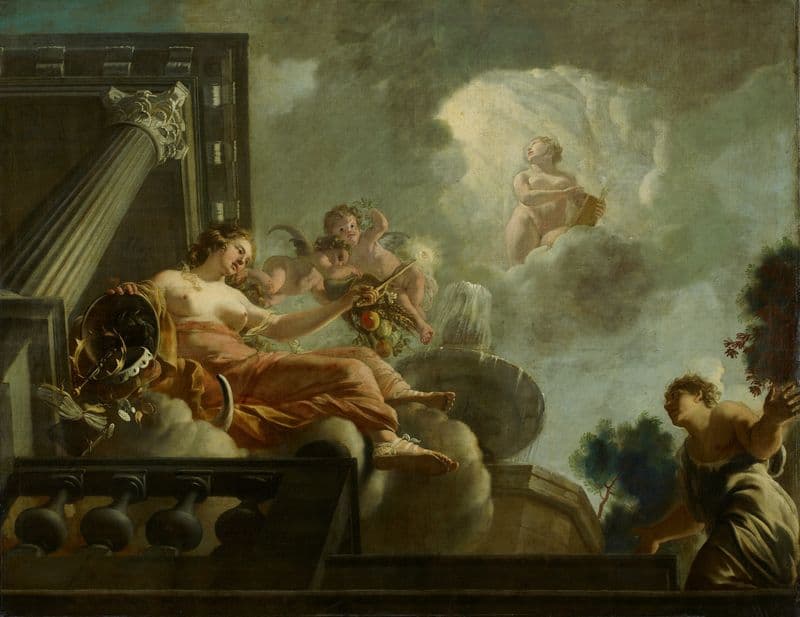Religio begunstigt Abondantia ; Allegorische voorstelling van de verzorging van leprozen en onnozelen (1665 – 1685) as a canvas print