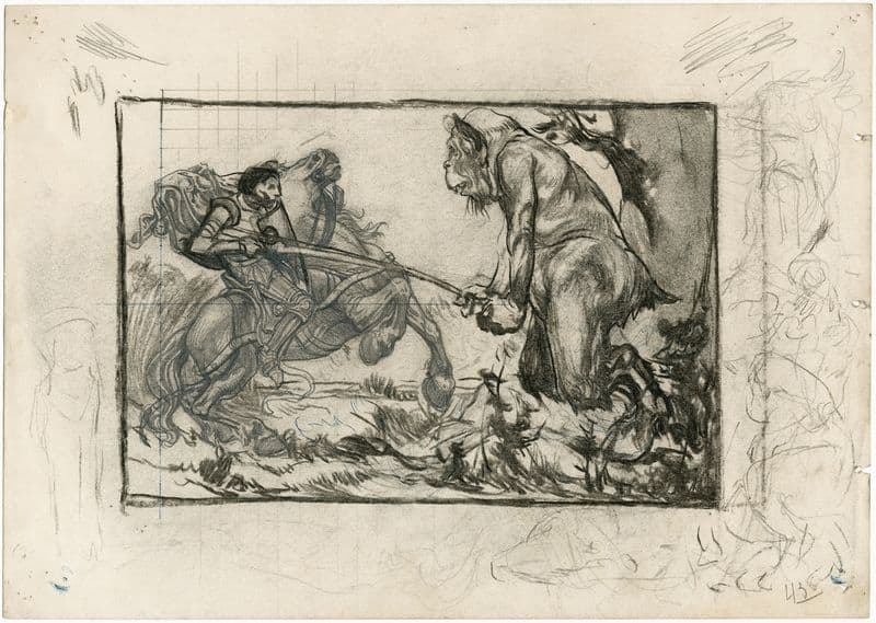 Ridder te paard vecht met monster as a canvas print