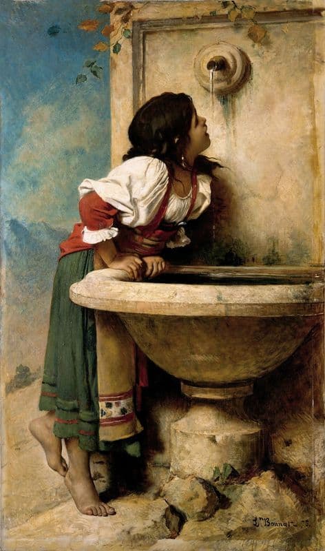 Roman Girl at a Fountain as a canvas print