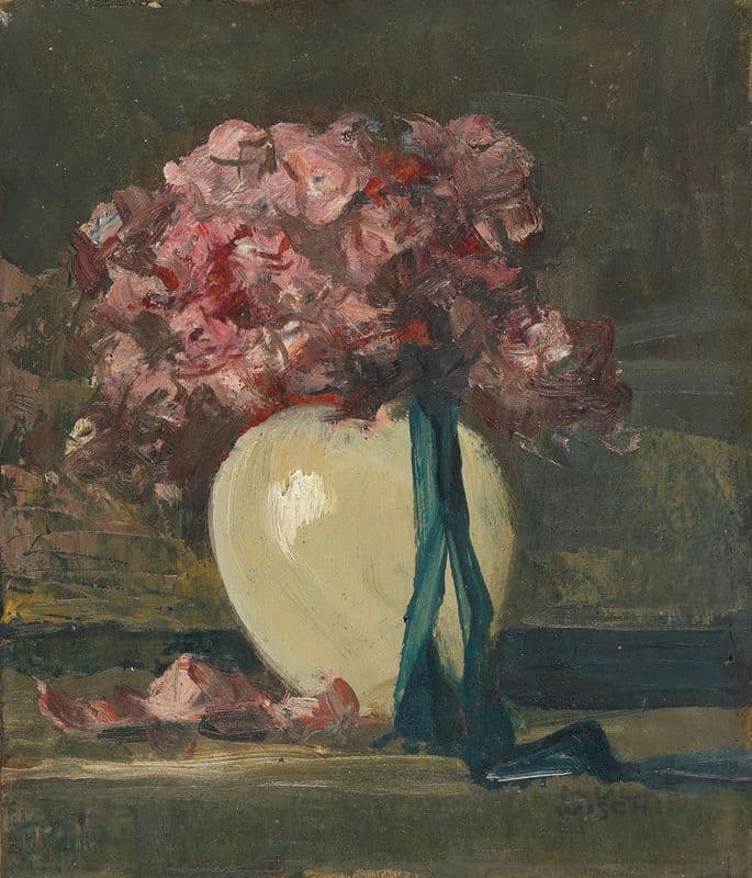 Rosa Blumen in weißer Vase as a canvas print