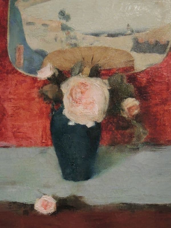 Roses et éventail japonais, huile sur toile as a canvas print