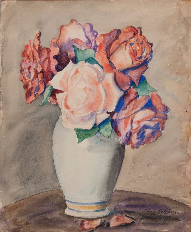 Roses in a white vase (1940s) as a canvas print