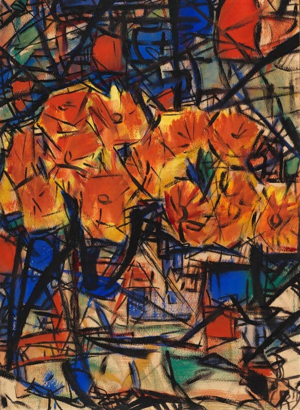Rote Blumen in Vase as a canvas print