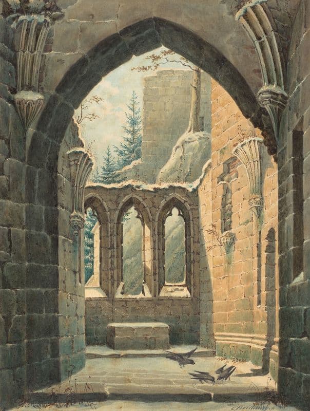 Ruins of the Oybin Monastery in Winter (c. 1830) as a canvas print