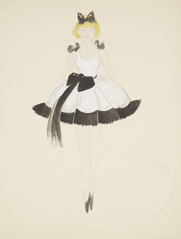 Runaway Clown: Pierrette. White ballerina costume with black hem and bows (1934-1943) as a canvas print