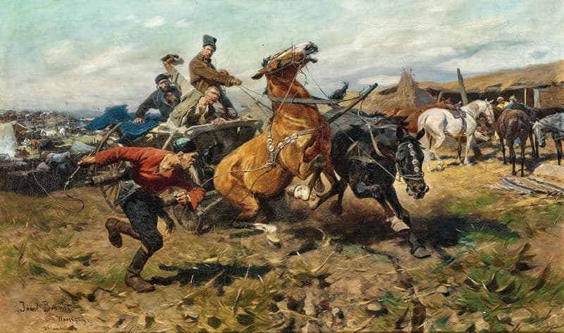 Runway horses (Przeprawa) as a canvas print