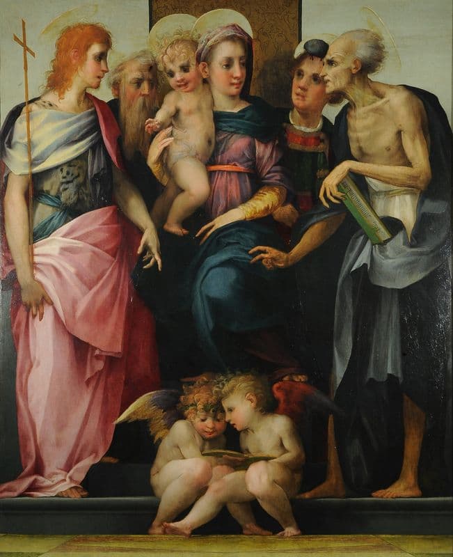 Sacred conversation with musical angels as a canvas print