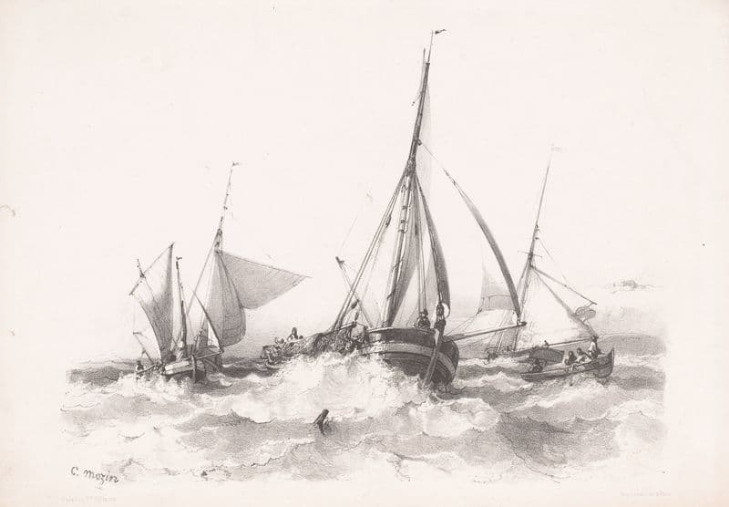 Sailboats between waves (1850-1884) as a canvas print