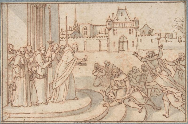 Saint Bernard presenting the host to Guillaume X, duc de Guyenne as a canvas print