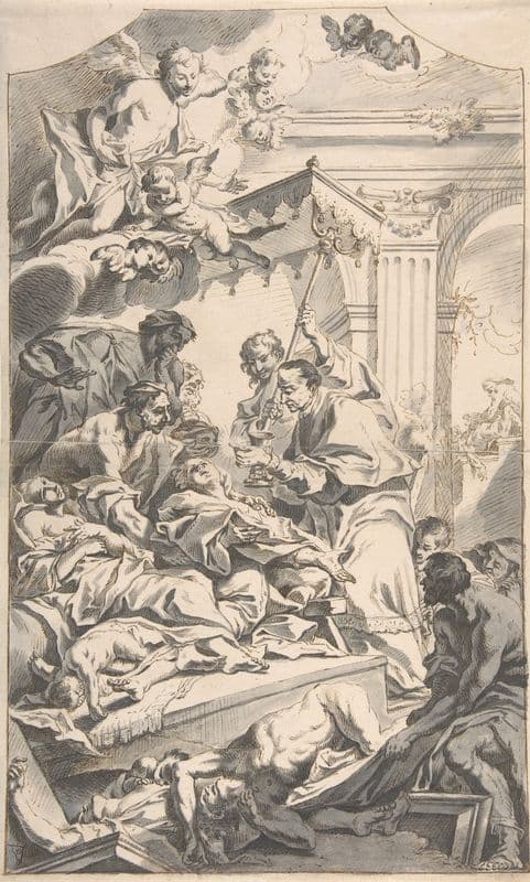 Saint Carl Borromäus Giving Extreme Unction to the Plague-Stricken. (1700–1754) as a canvas print