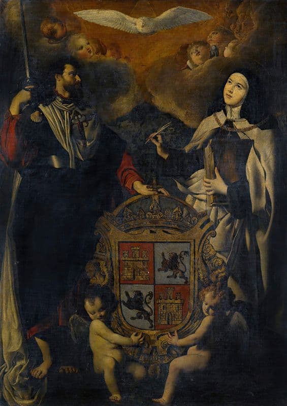 Saint James The Greater With Saint Teresa Of Avila, The Coat Of Arms Of Castile And León Between Them (17th Century) as a canvas print