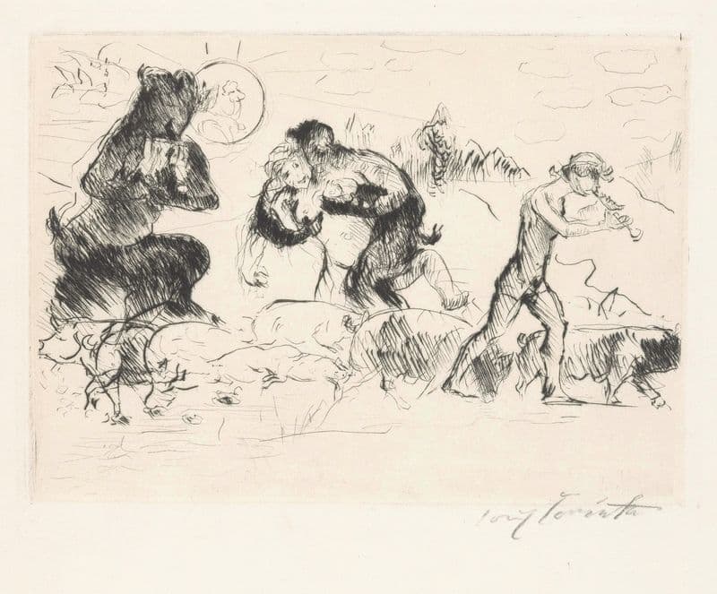 Saters, een nimf, een faun en een toom varkens as a canvas print