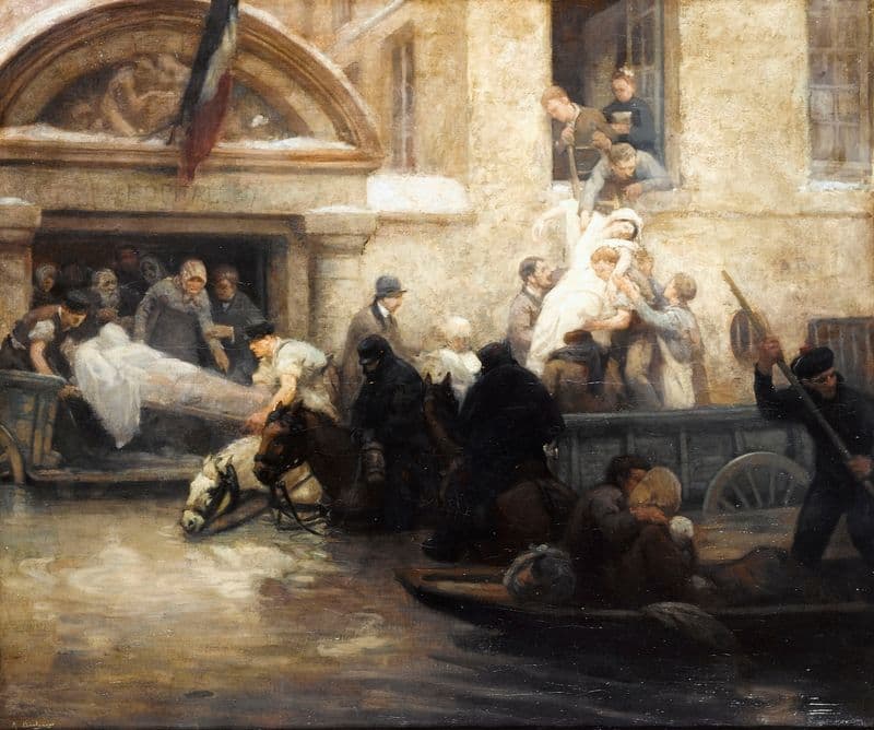 Sauvetage des malades de l’hôpital de la charité, durant l’inondation de 1910 as a canvas print